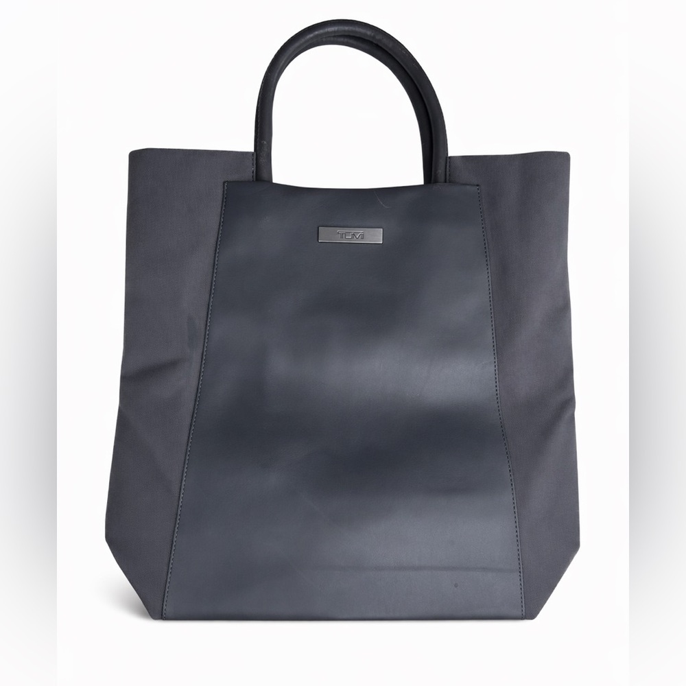 Vintage 90's Tumi Emeline Leather Nylon Tote Bag Gray Neoprene Large Travel